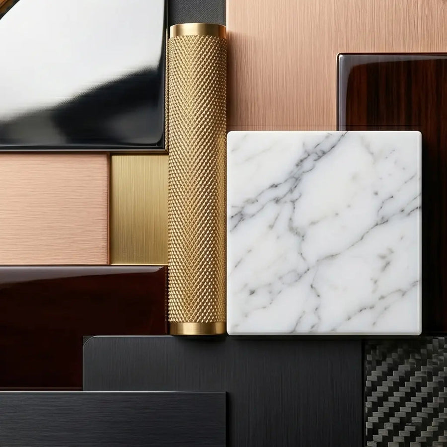 Marble, brass and veneer finish samples