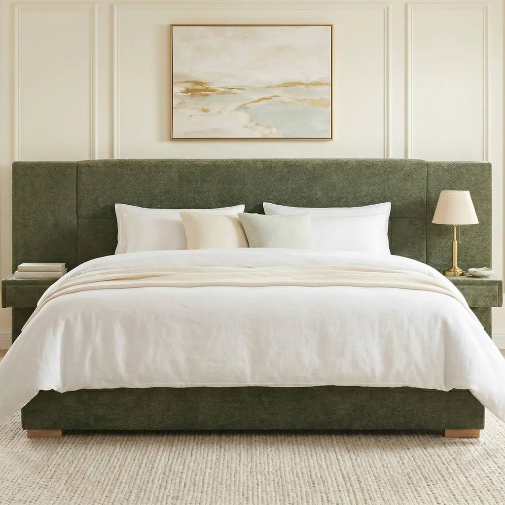 Olive Upholstery Bed with Side Storage