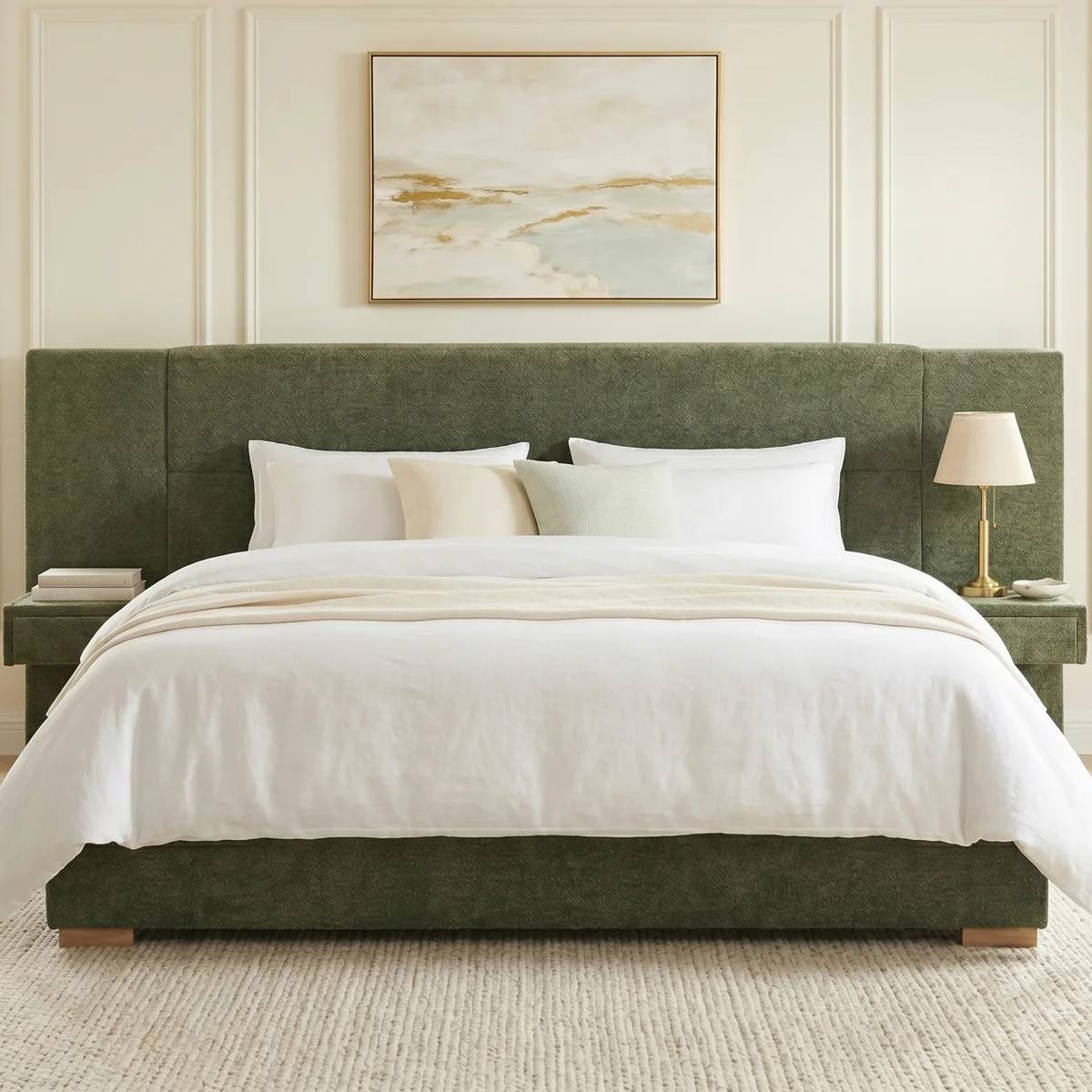 Olive Upholstery Bed with Side Storage